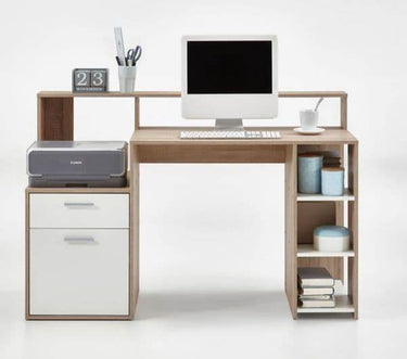 Sansa White and Oak Effect Desk with Hutch - Versatile Home Office Workstation - UK Luxury Furniture